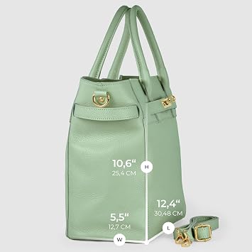 Italian Genuine Calf Leather Handbag for Women with Zipper & Adjustable Strap | Medium Top-Handle Satchel Purse (Sage Green)