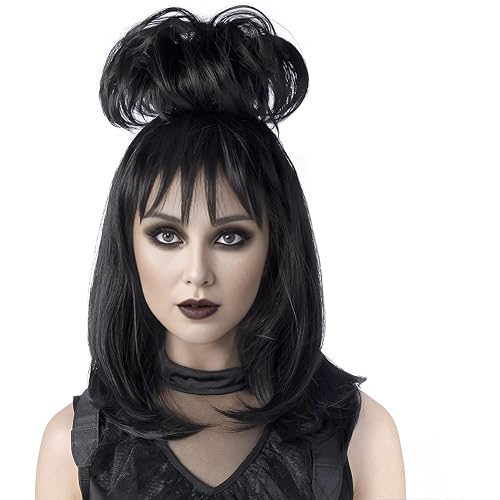 Black Cosplay Wig With Bun,Bride Wigs For Costumes,Halloween Costume Wigs For Women