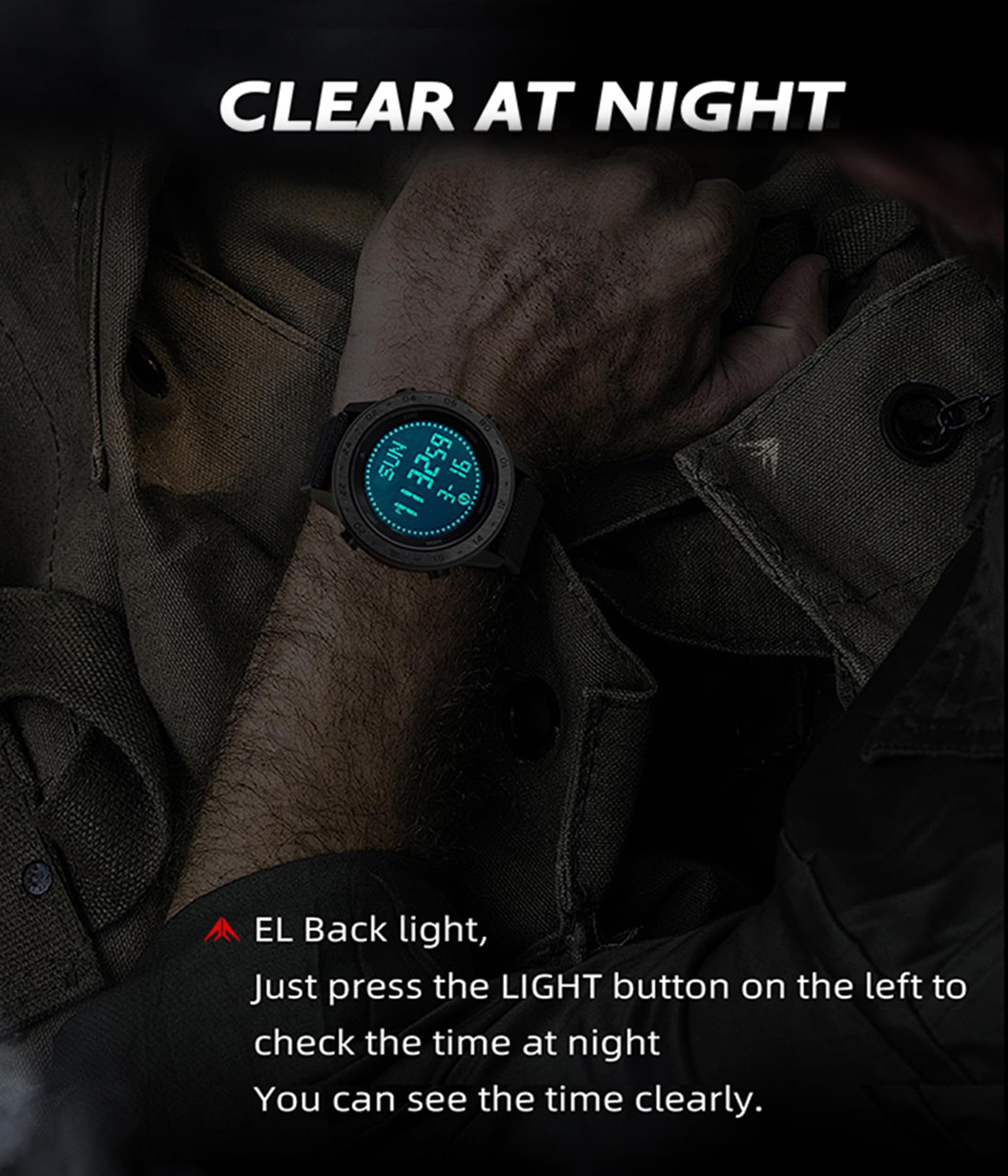 findtime Montre numérique militaire pour homme - Podomètre - Boussole - Vitesse 50 m - Étanche - Montre de sport pour homme - Montre de course pour homme - Éclairage EL - Coutdown - Chronomètre