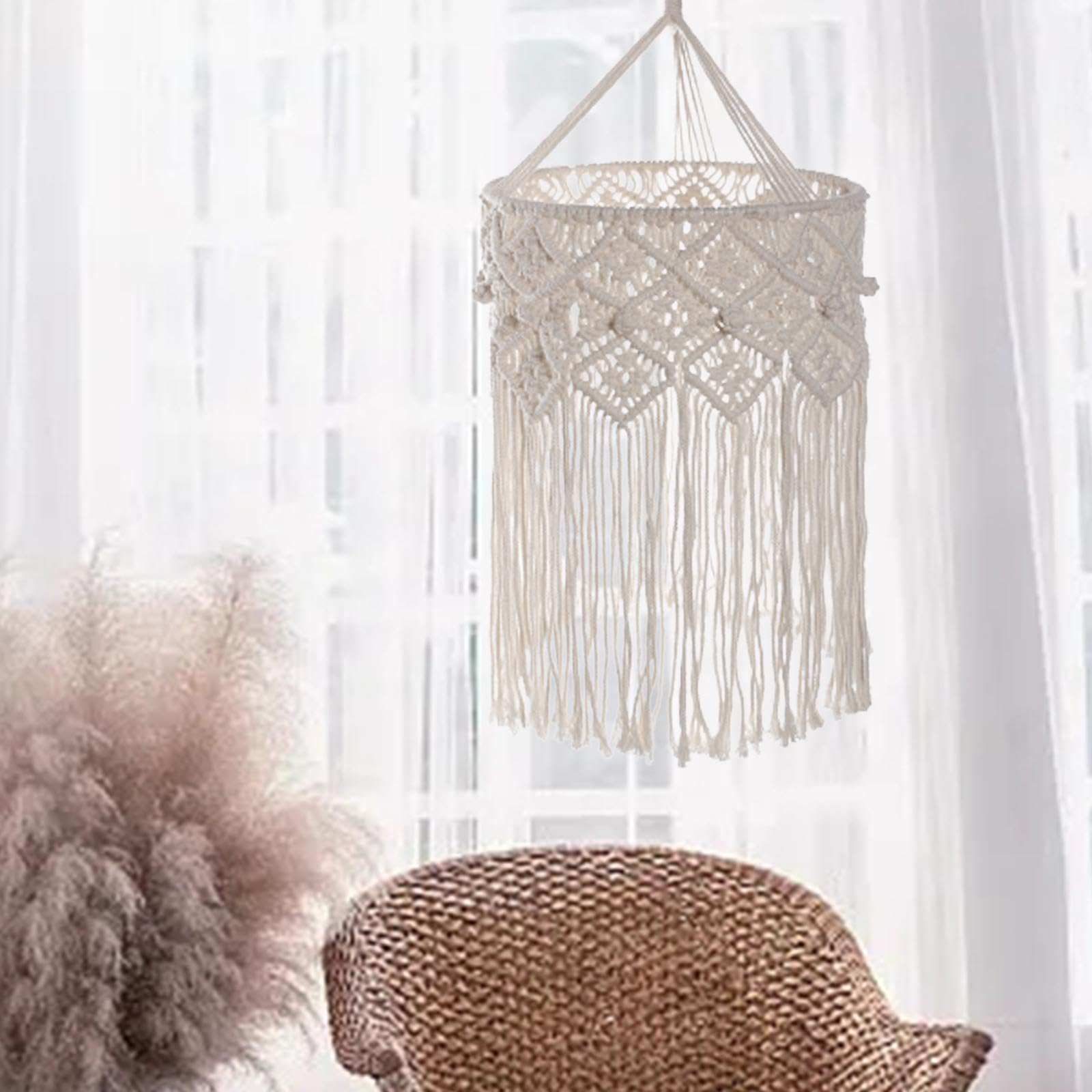 Paralume in macramè da Appendere, Soluzione Fai-da-Te per Sostituire L'illuminazione, Tessuto a Mano, per Camera da Letto, Stile b