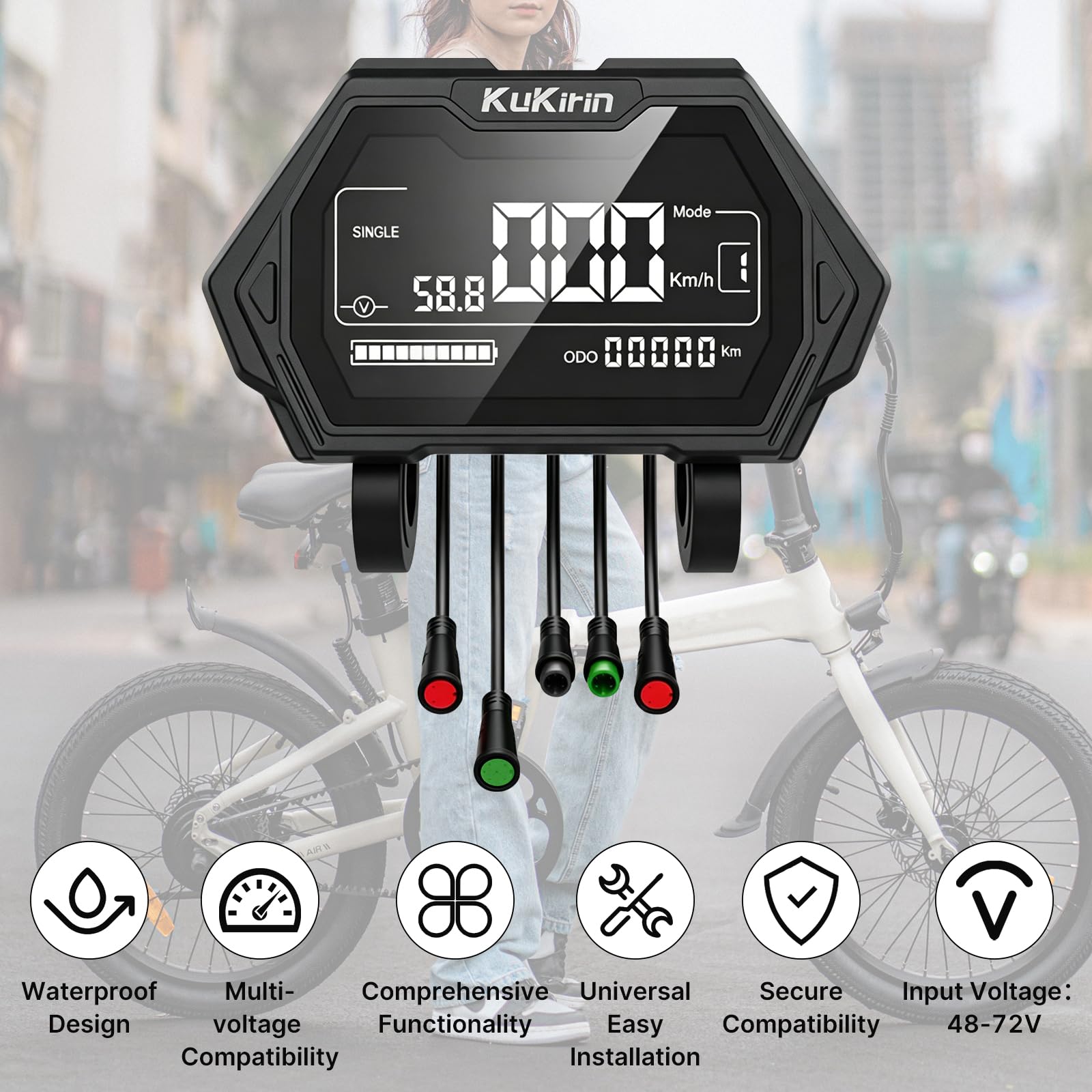 Écran LCD intégré Compatible avec la Trottinette Kukirin G2 Master, Compteur de Vitesse avec connecteur 7 Broches, Panneau de Commande et Moniteur d'affichage numérique