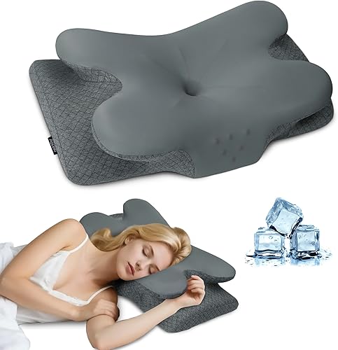 Almohadas de espuma viscoelástica refrescante para aliviar el dolor de cuello y hombros, almohada ergonómica de cama de contorno para dormir de