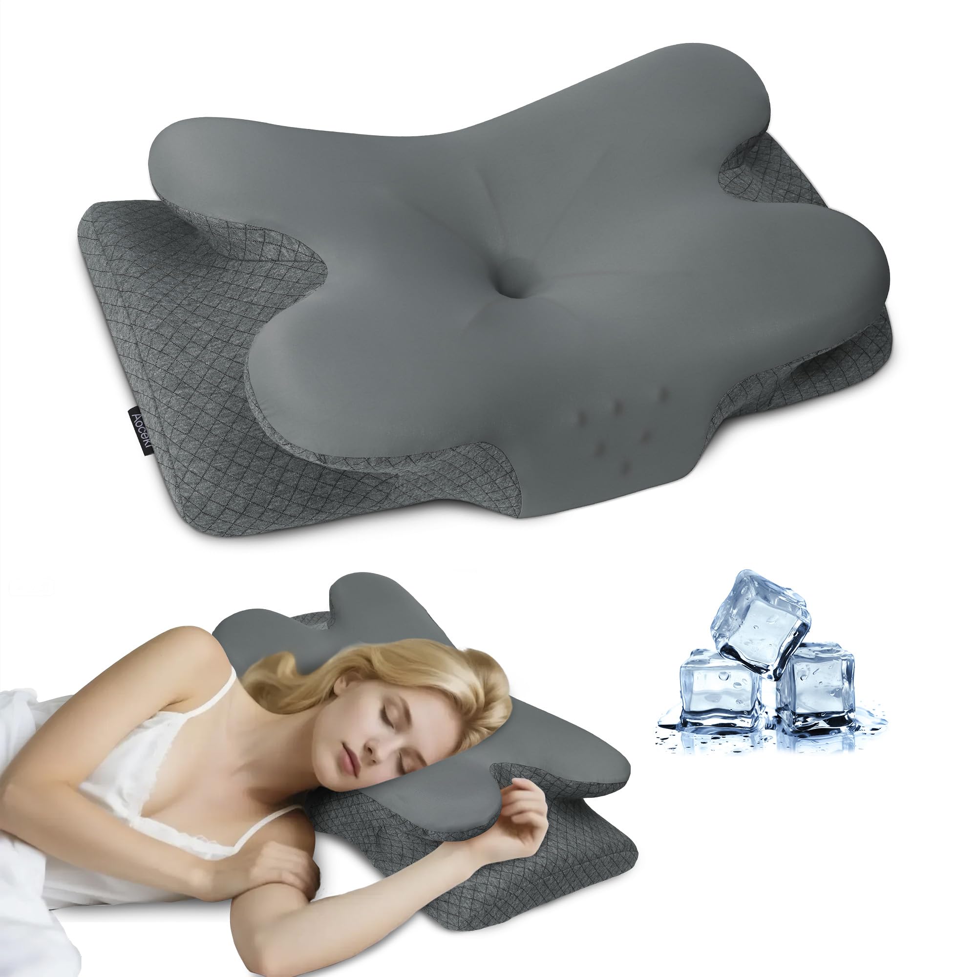 Aoceki Memory Foam Orthopädisches Kissen für Alle Schläfer,Nackenstützkissen, Ergonomisches Kopfkissen für Seitenschläfer,Optimaler Komfort bei Nacken- und Schulterschmerzen (Dunkelgrau)