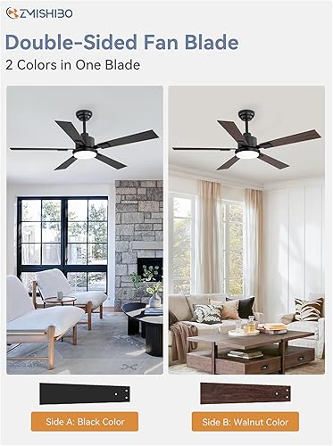 Miniatura 4 de ZMISHIBO - Ventilador de techo negro de 52 pulgadas con luces y control remoto, ventilador de techo moderno para interiores/exteriores, para Negro