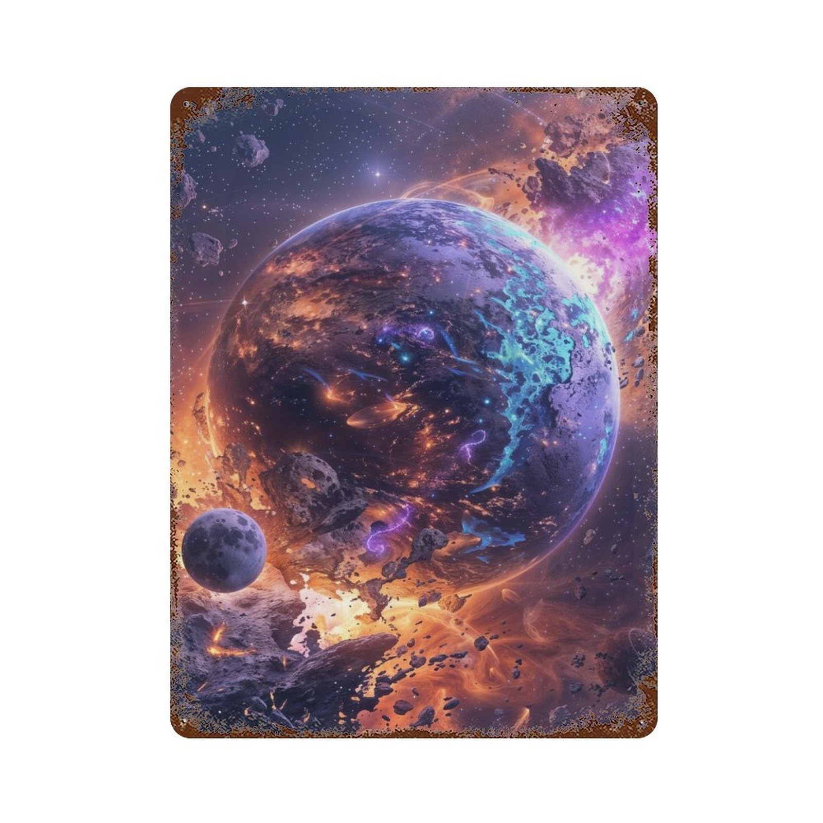 Cosmic Disintegration Distressed Metal Wall Sign 15.7"x11.8", Ideal for Garage, Bar And Workshop Decor