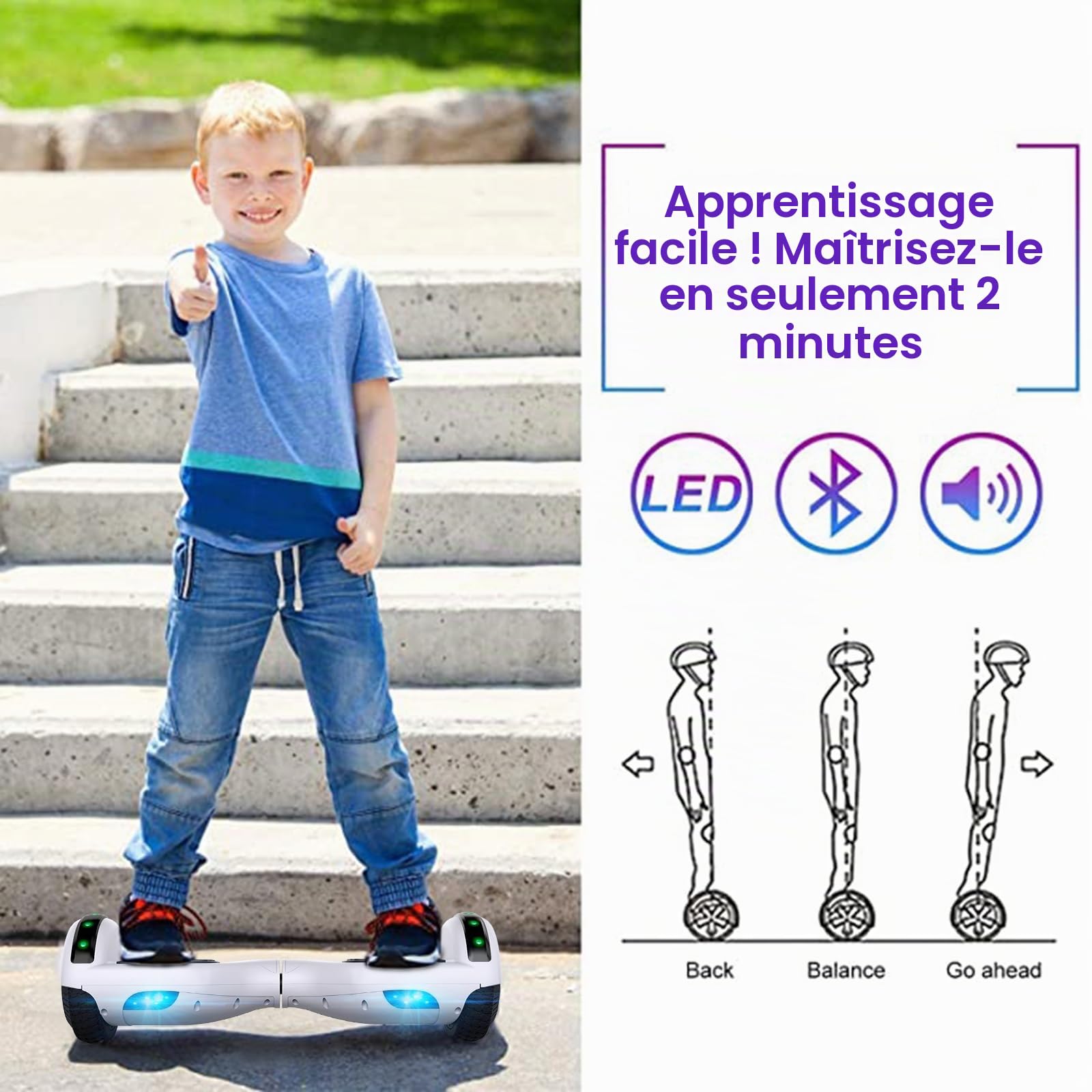 Hoverboard for kids, hoverboard with Bluetooth speaker, powerful dual motor, LED lights, best choice for kids