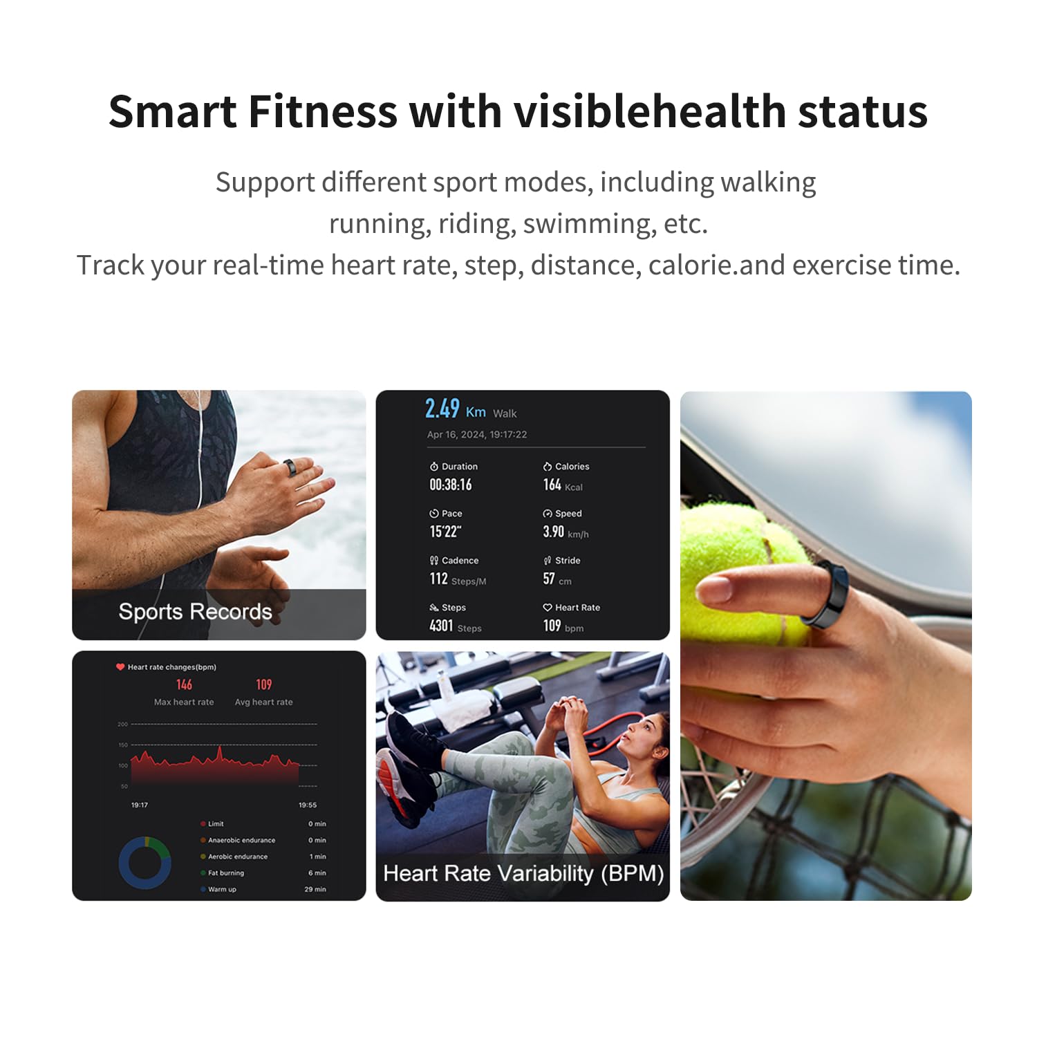 Anillo inteligente para mujeres y hombres, rastreador de sueño con monitoreo SPO₂/HRV, resistente al agua hasta 5 ATM, sin tarifa de suscripción, batería de 7 días para iOS y Android