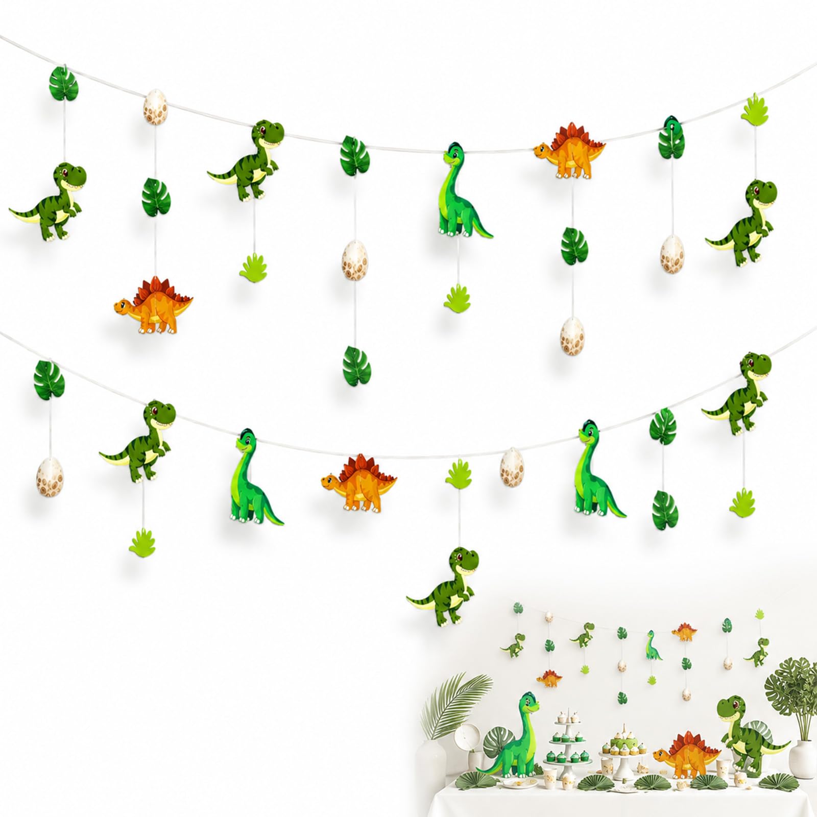 2 Pack Dinosaur Palm Leaves Garland Banners Prehistoric Party Wall Decor
