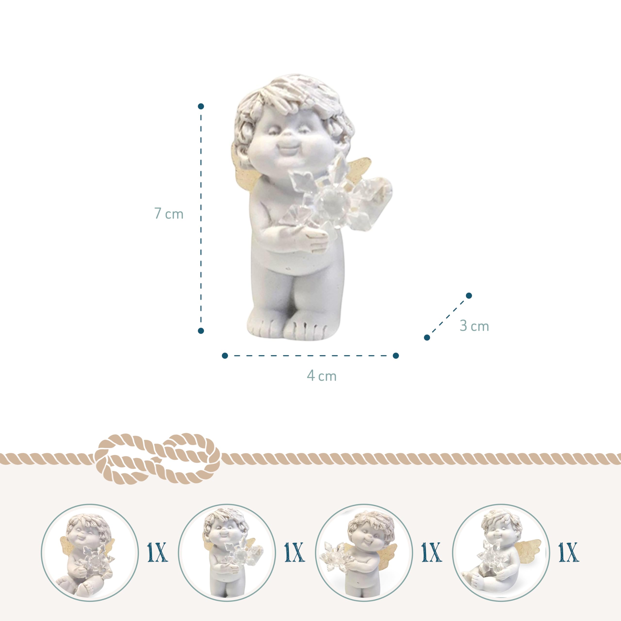 IGOR Engel mit Eiskristall, 4er Set: Mini Schutzengel Figuren, Weihnachtsengel Deko, Engelsfiguren, Weihnachtsdeko, Kleine Dekoengel, Dekofiguren Weiß, Geschenk Weihnachten, Glücksbringer Klein, 7 cm