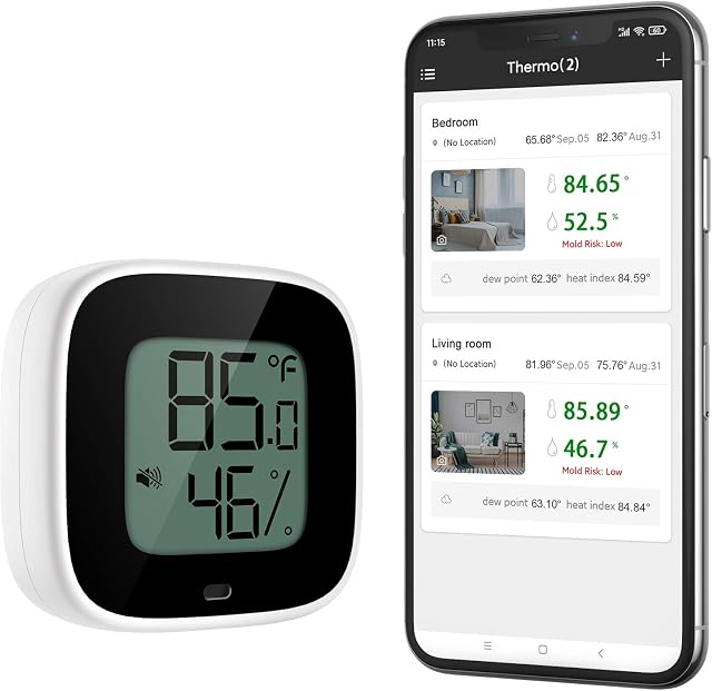 ORIA Wireless Thermometer Hygrometer (Black, 1 Pack)