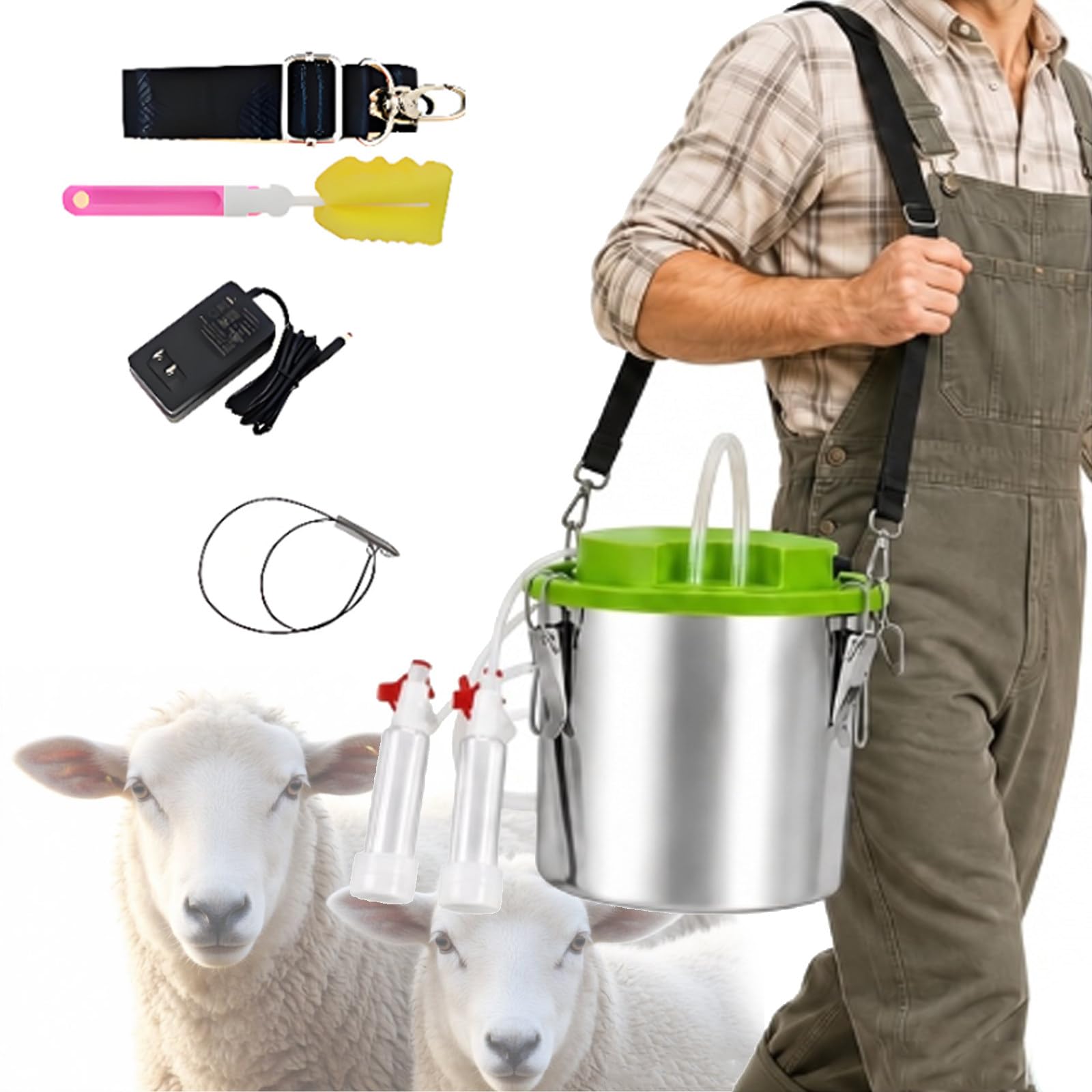 Mungitrice Portatile – Mungitrice a pulsazione per capre e Pecore con Secchio in Acciaio Inox da 12 L per Uso Domestico e Piccole aziende agricole; Arresto Automatico della mungitura. Goat