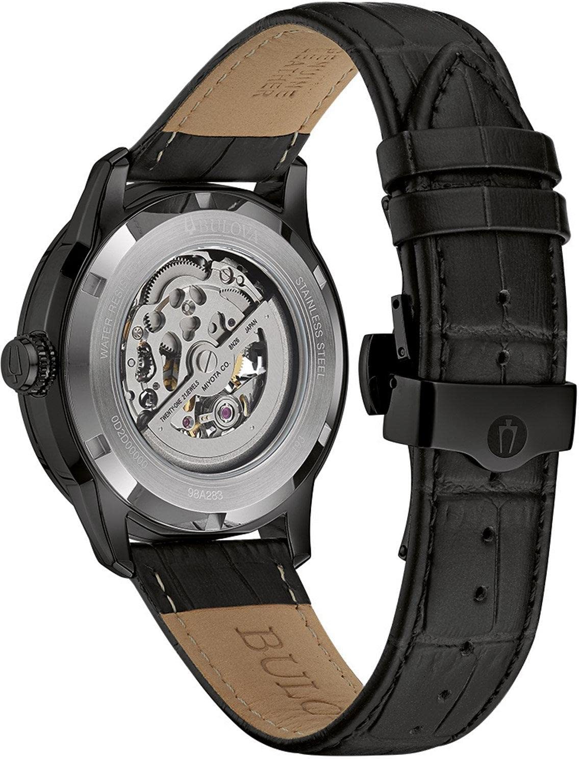 Bulova Orologio analogico automatico da uomo, con cinturino in pelle 98A283, Nero, Moderno