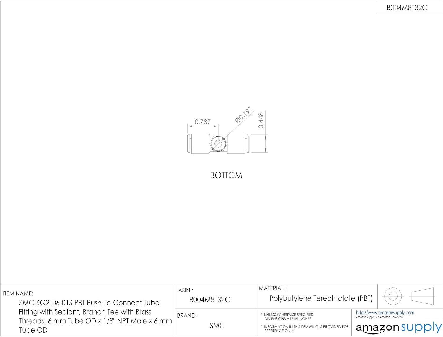 Wееklу Tор Sаlе SMC KQ2T06-01AS PBT & Brass Push-to-Connect Tube Fitting with Sealant, Branch Tee, 6 mm Tube OD x 1/8 BSPT Male