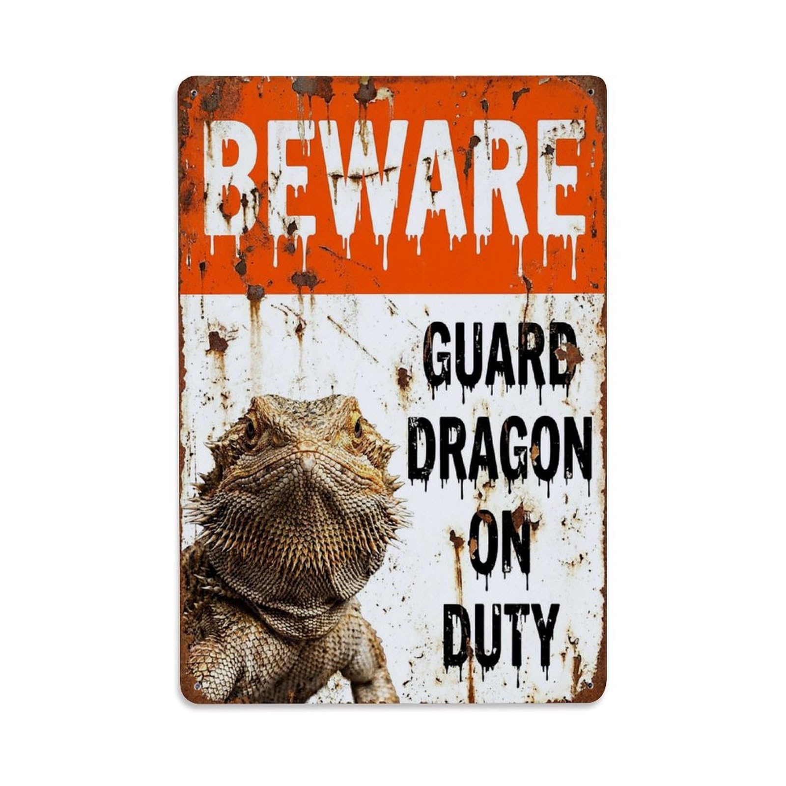Vintage Funny Dragon Guard Beware of Pet Spot Metal Tin Sign Plaque Wall Decor for Cafe, Club Bar, Office, Garden Metal Poster 8x12Inch