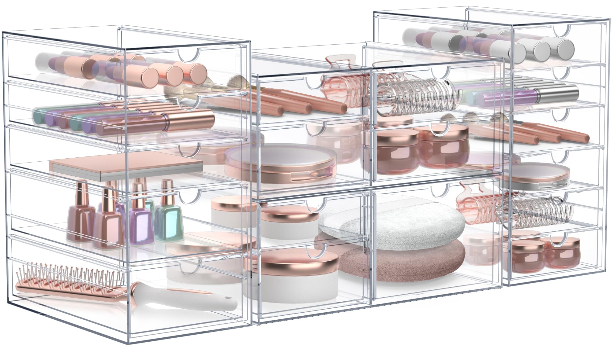 SorbusMakeup Organizer With 18 Drawers, Acrylic Drawer Organizer for Makeup, Office Organization and Storage, Art Supplies, Jewelry, Stationary - 4 Pcs Clear Stackable Storage Bins Organizer Drawers