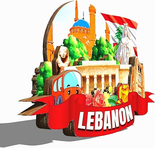 Miniatura 2 de Líbano - Imán para nevera de Oriente Medio con imán de madera 3D, monumentos de viaje, decoración coleccionable hecha a mano