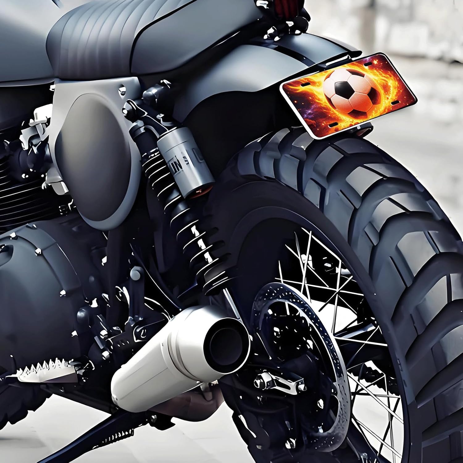 License Plate, Black Front Funny Cute Decoration Aluminum Metal License Plates Cover with 4 Holes, Novelty Vanity Tag Cover Car Decor Accessory Fire Soccer image 5