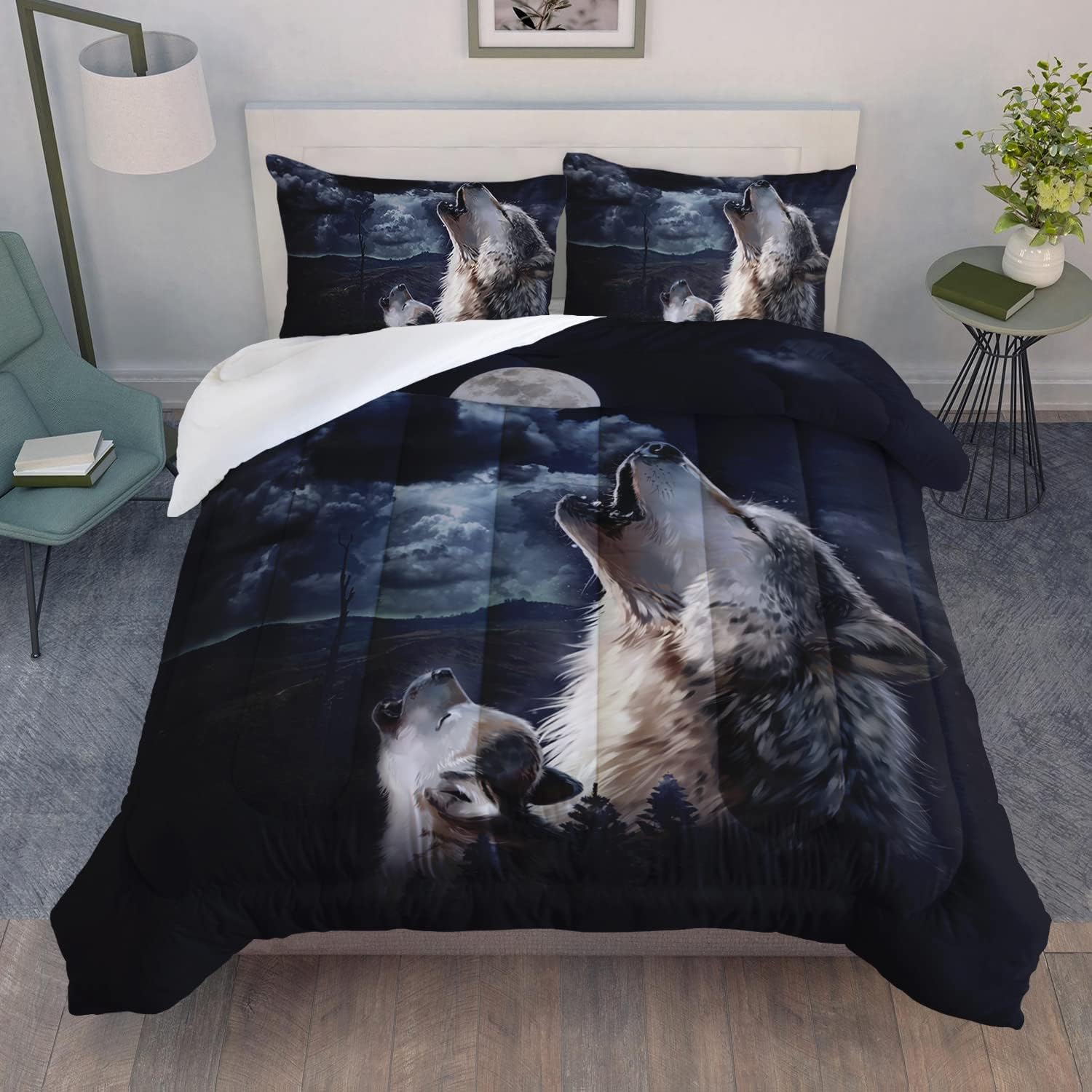 AILONEN Wolf Comforter Set Twin Size, Wolf Father and Son Howling Bedding Decor