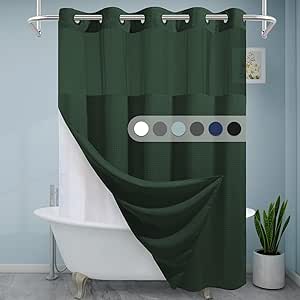 Amazon.com: EUTXL Dark Green Shower Curtain and Liner Set - 230GSM Waffle Weave Textured Heavy ...