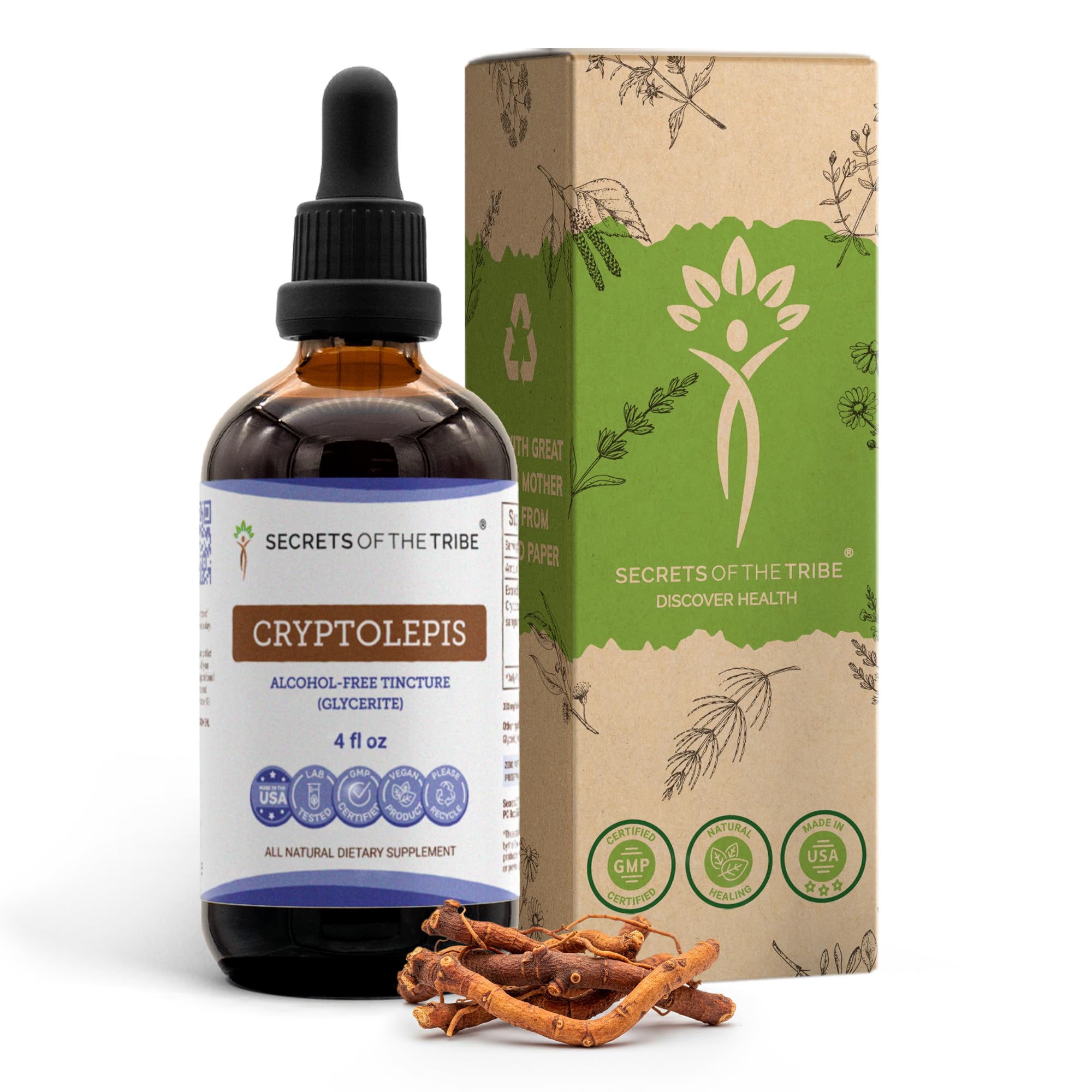 Secrets of the Tribe Cryptolepis Tincture Alcohol-Free Extract, High-Potency Herbal Drops, Tincture Made from Wildcrafted Cryptolepis Sanguinolenta 4 oz