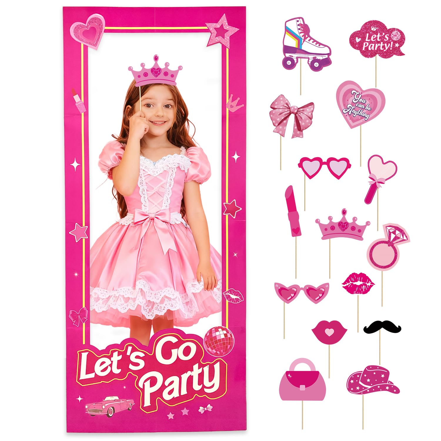 Photo 1 of **MISSING SOME ACCESORIES**5.2ft Tall Life Size Stand-in Cardboard Cutouts Doll Photo Booth Props for Doll Princess Party Decorations Girls Birthday Party Decor Photoshoot.