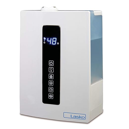 Lasko UH300 Warm and Cool Mist Humidifier with Humidistat and Timer, Quiet, Soothing Ultrasonic Dual Mist Humidifiers for Baby Nursery, Bedroom, Kids, Large Room and Home, 4.9L Tank, No Filter