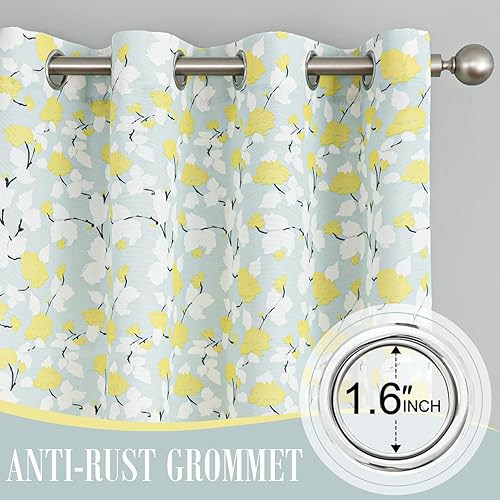 Miniatura 2 de VOGOL Cortinas estampadas para ventana, cortinas con ojales para dormitorio y sala de estar, juego de 2 paneles, 52 x 96 pulgadas, flores blancas y