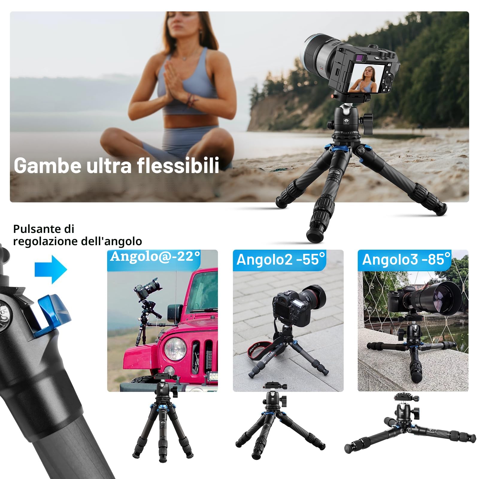 SIRUI Mini Treppiede Fotocamera AM-223, Portatile Compatto Treppiede Carbonio con Testa a Sfera B-00K a 360 Gradi, 13-43CM Treppiede da Viaggio con Piastra a Sgancio Rapido, Carico Massimo 15kg