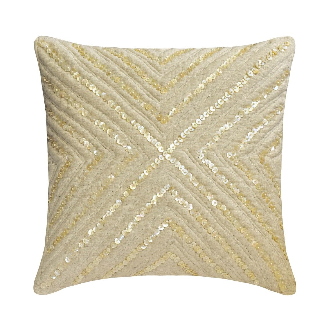 The HomeCentric Beige Pack of 2, 50x50 cm (20"x20") Toss Cushion Covers, Linen Mother of Pearls Toss Cushion Covers, Geometric Pattern Contemporary Style - Pearlish โ image 1