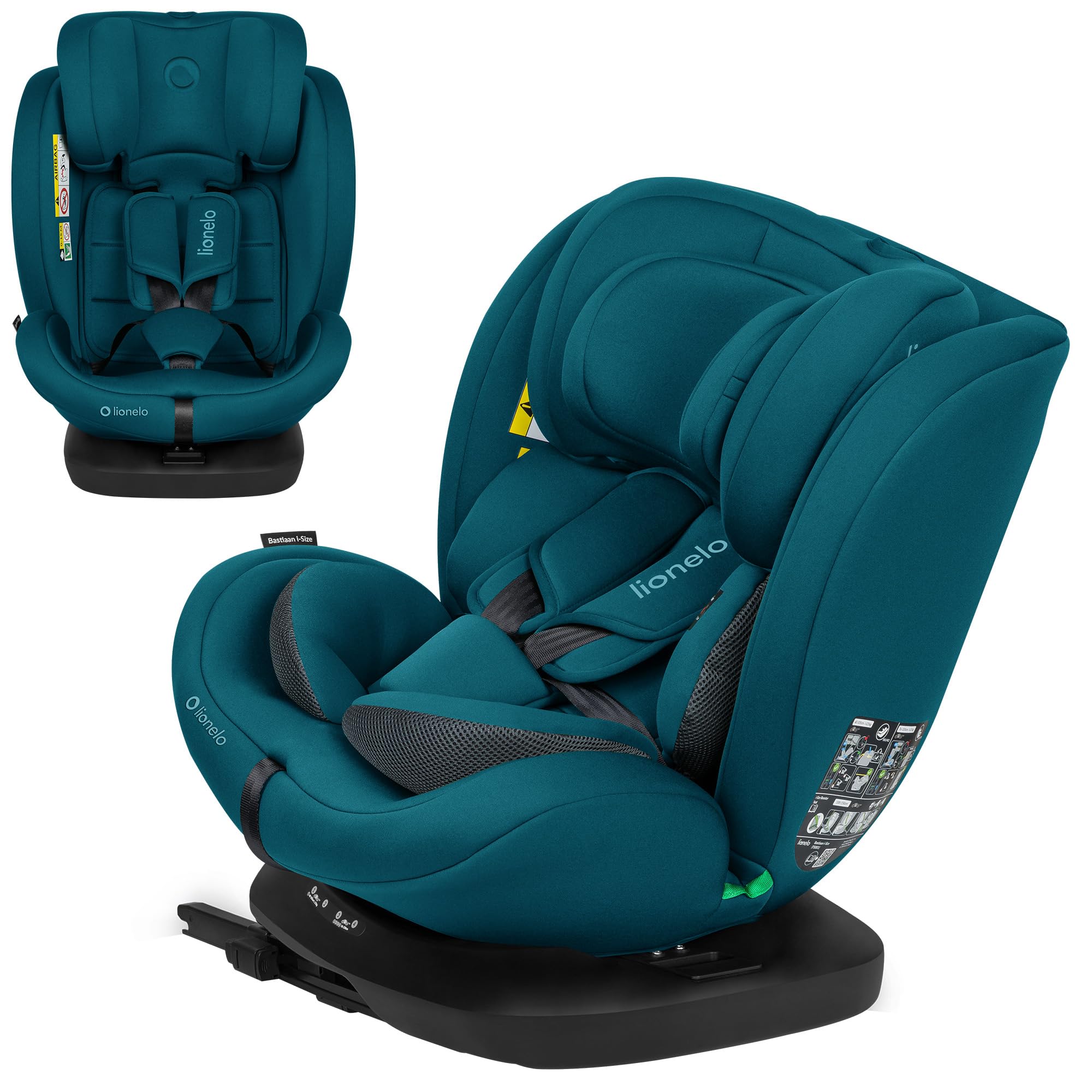 Lionelo Bastiaan i-Size 360° drehbarer Kindersitz Gruppe 0/1/2/3, 0-36 kg, 40-150 cm, 0-12 Jahre, ISOFIX+Top Tether, R129 zertifiziert, Seitenaufprallschutz, Memory-Foam Kopfstütze, Dri-Seat Einsatz
