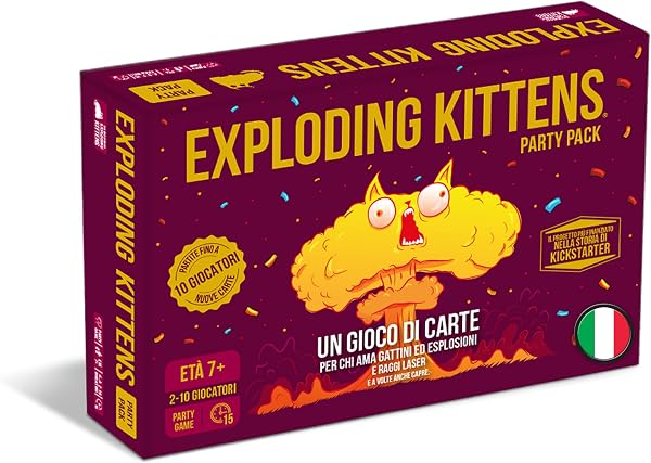 Exploding Kittens Asmodee PARTY PACK – Nuova Versione – Gioco da Tavolo Divertente per Famiglie, Bambini e Amici – Carte da Gioco – Idea Regalo – 2-10 Giocatori – 7+ Anni – Edizione in Italiano - 1