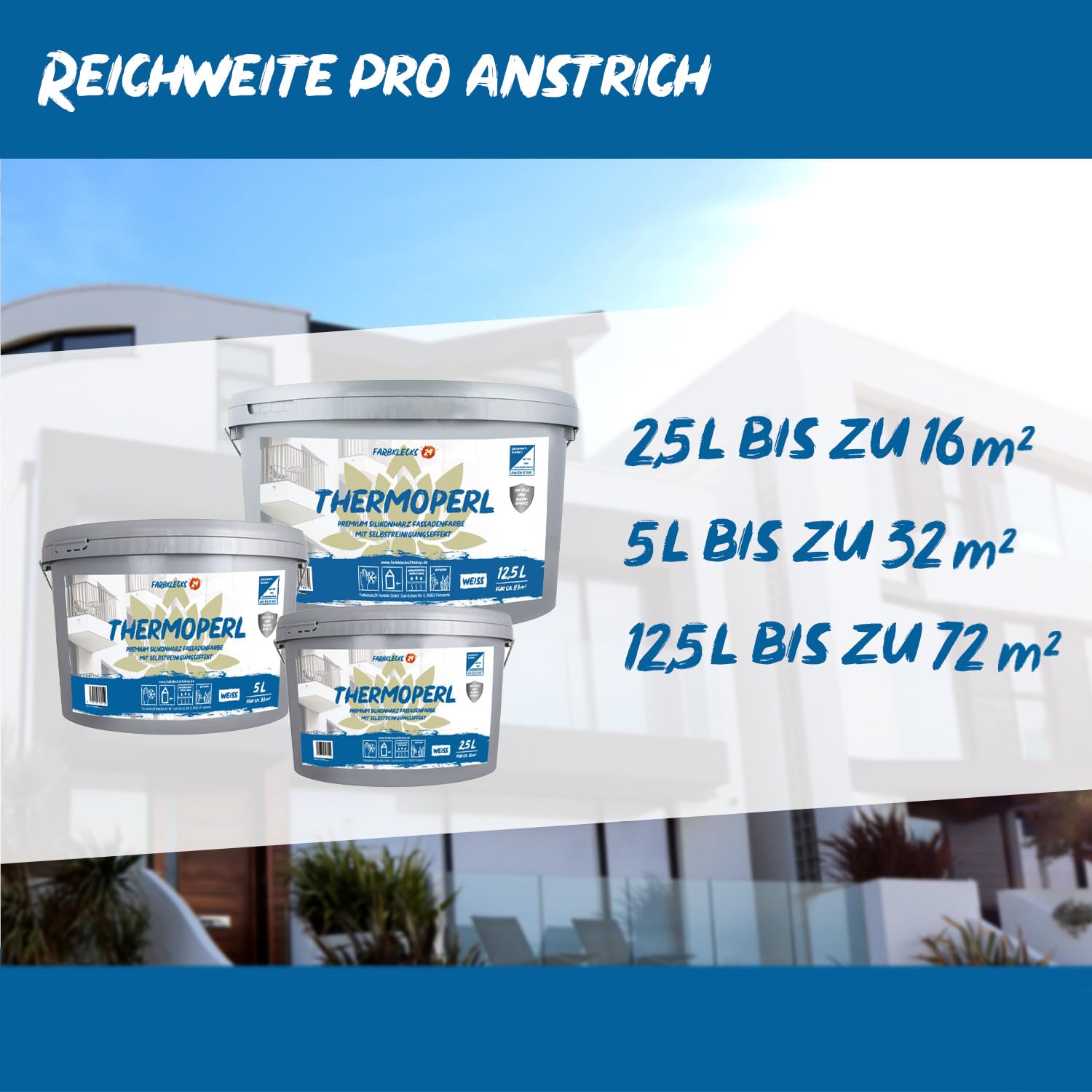 Thermoperl 12,5L (versch. Größen) weiss, Premium Silikonharz Fassadenfarbe mit Selbstreinigungseffekt