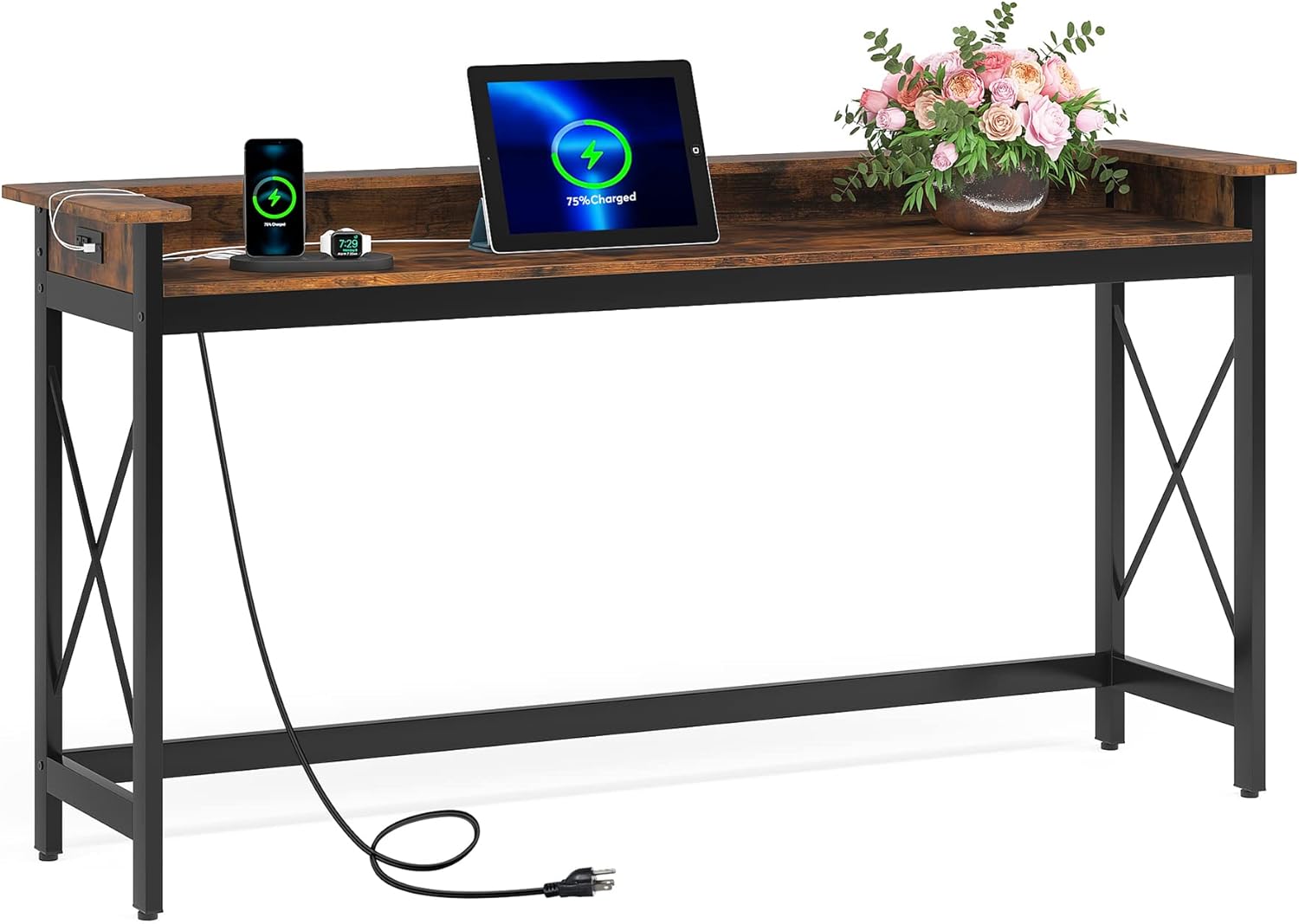 Tribesigns Sofa Table with Outlets and USB Ports, 70.9 inch