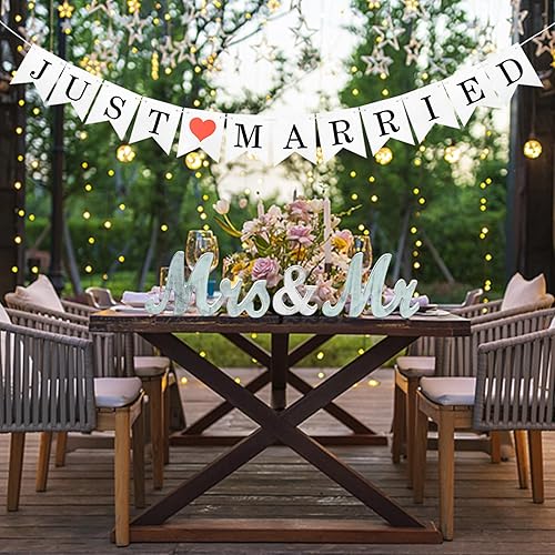 Vista 51 de Letras de madera de Mr & Mrs para mesa de boda, decoración de mesa dorada grande con el señor y la señora cariño, letrero de madera de señor