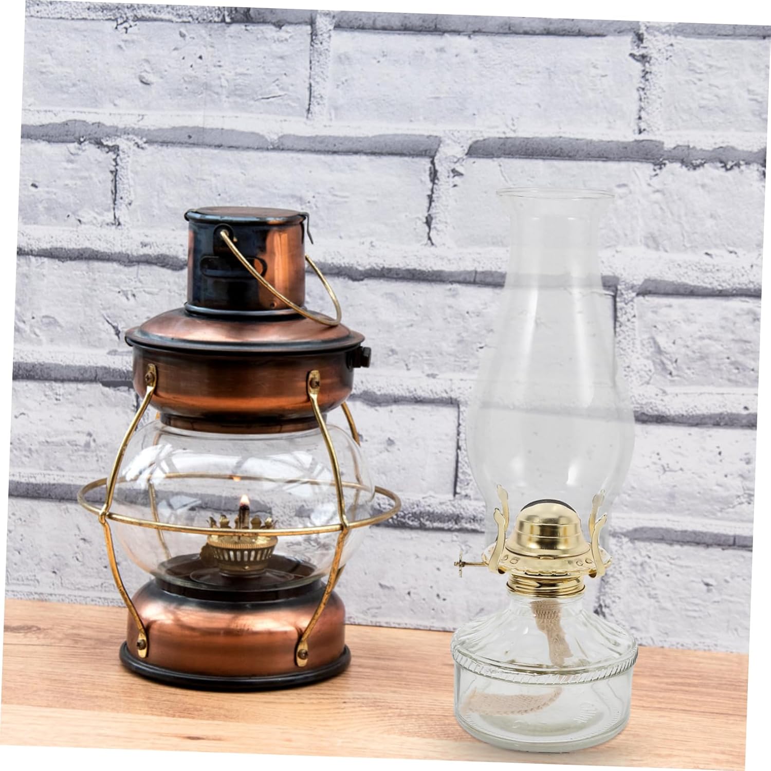 Cabilock Vintage Glass Oil Lamp with Shade Classic Kerosene Hurricane Lantern for Indoor Use Decorative Long-Lasting Tabletop Lighting for Home Decor