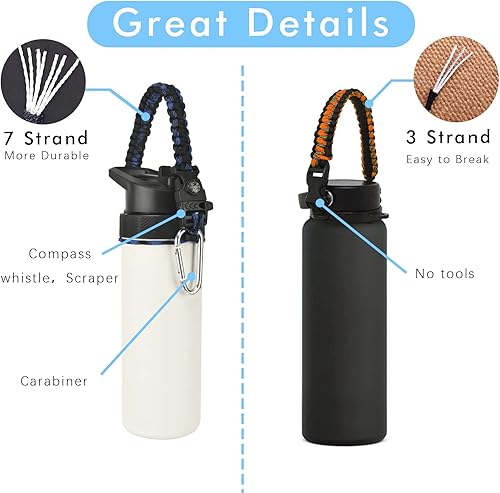Miniatura 4 de Miracredo Mango Paracord para botellas de agua Hydro Flask 2.0 de boca ancha y estándar, soporte de correa con anillo de goma de seguridad y