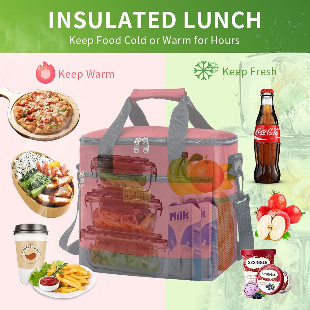 iknoe Large Cooler Bag Collapsible, 15L Insulated Bags, Leakproof Lunch Cooler Tote with Multi-Pockets for Adult, Insulated Lunch Box for Beach, Picnic,Work, Red 24-Can - Image 3