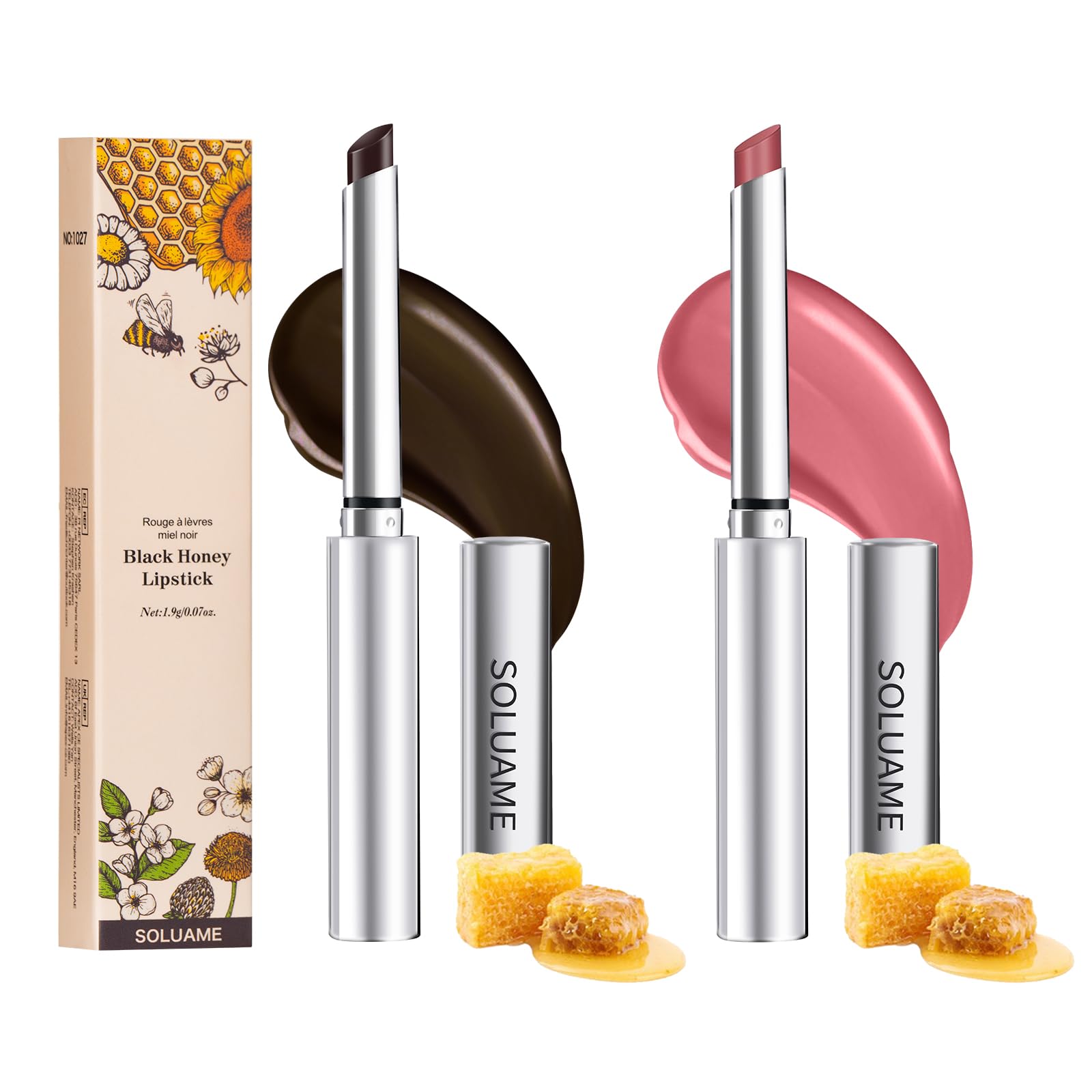 Lip Tint Black lipstick and Pink lipstick Tinted Lip Balm for All Skin Tones Create a Glamorous Makeup Versatile Colours & Moisturising Lips(1.9g*2Pcs Honey Lipstick)