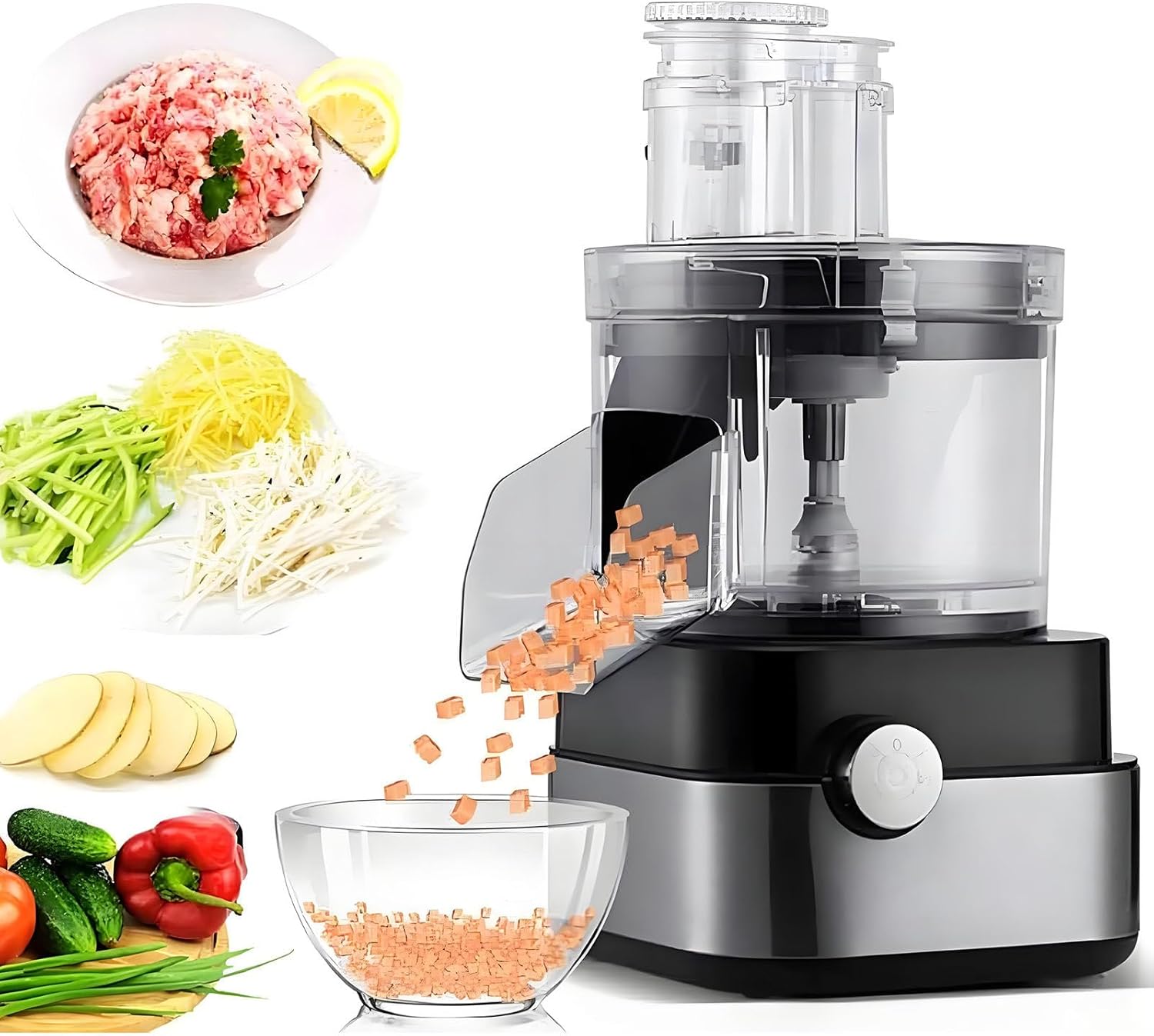 5L Large Electric Vegetable Fruit Dicer, Vegetable Cutting, 5 In 1 Electric Food Dicer, 600W Food Processor, With 6/8/10/13/15mm Dicing Molds