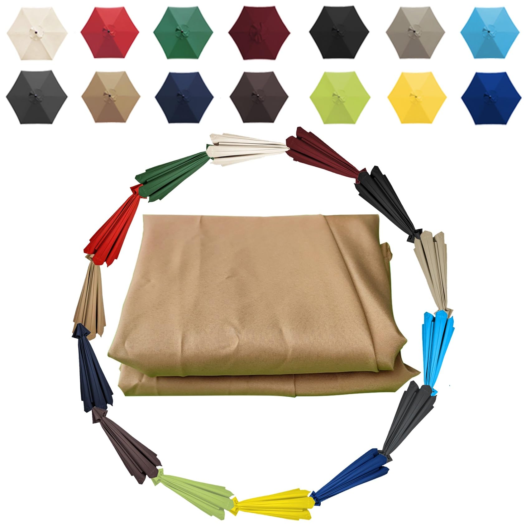 Waterproof Umbrella Replacement Canopy 6 Arms 8 Arms Replacement Top Canopy For Umbrella, 6.6ft/9ft/10ft (200cm/270cm/300cm)Patio Umbrella Replacement Cloth UV Protection(Color:Khaki,Size:8 ribs-2.7 m