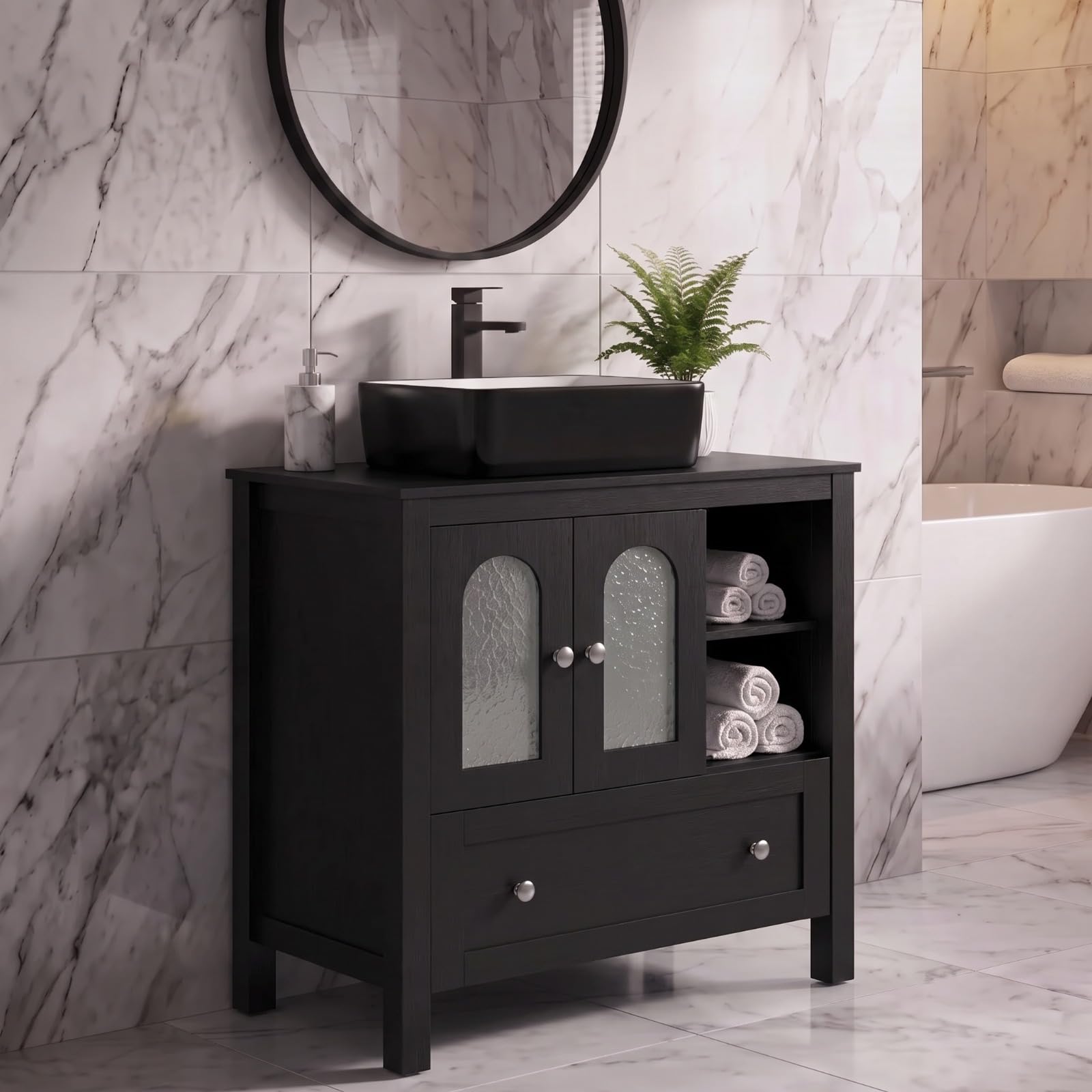 SOLIDEE 30 inch modern black bathroom vanity with sink and faucet