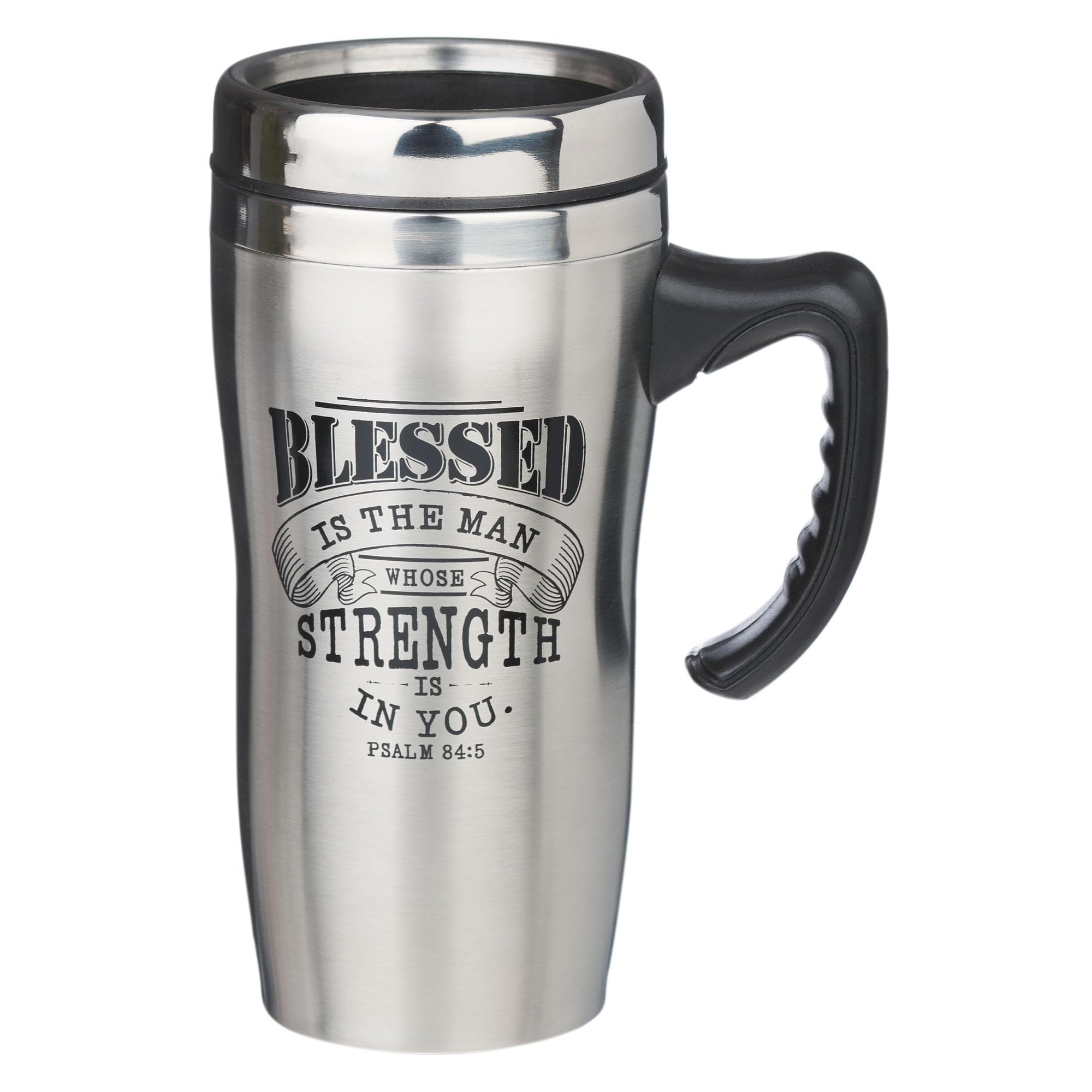 Stainless Steel Travel Mug Double-Wall Vacuum Insulated Coffee Cup with Lid and Handle 16 oz BPA-free Lead-free Eco-Friendly Mug - Blessed Is The Man - Psalm 84:5