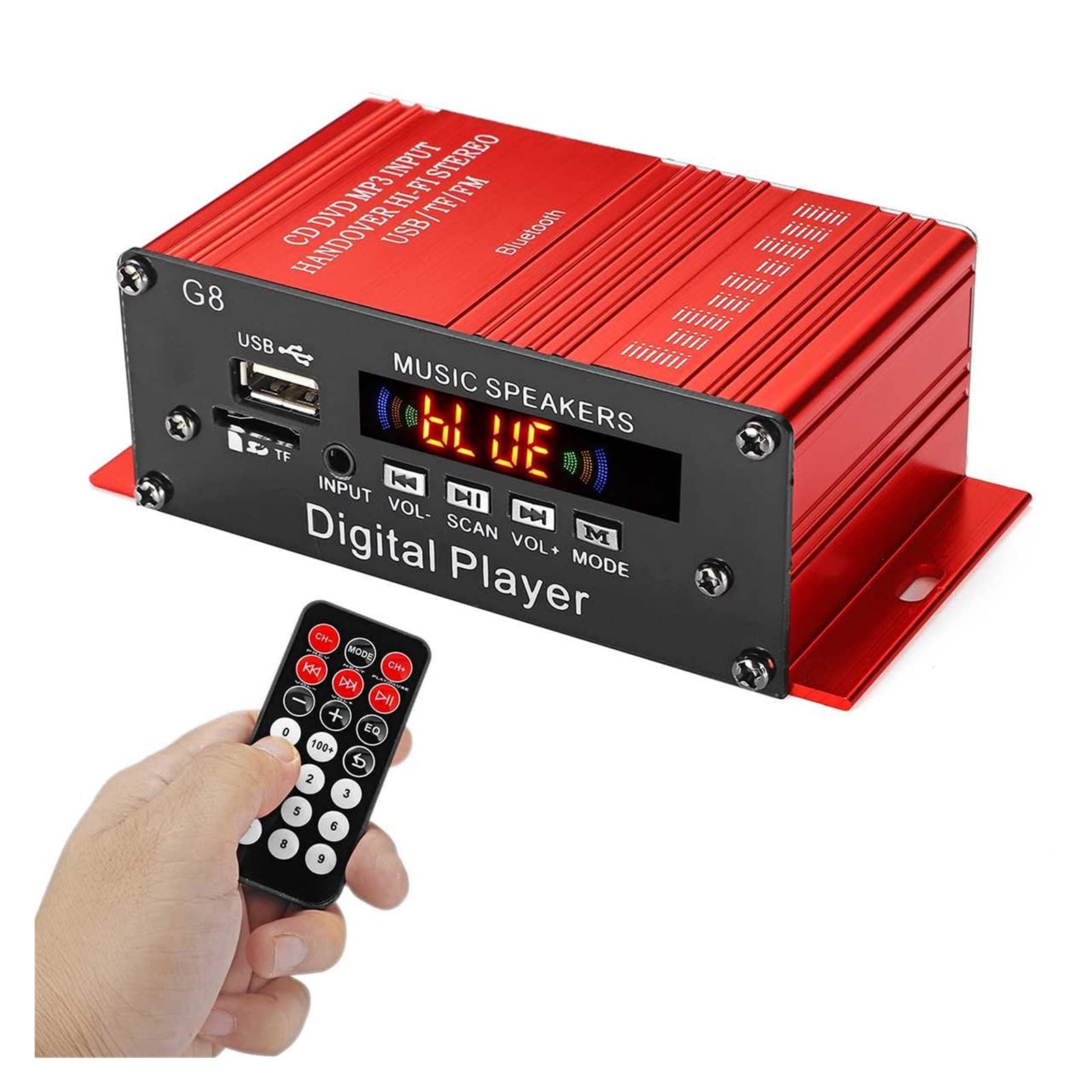 Amplificador de Sistemas de Audio G8 200W 12V AUTHIFIFICADOR DE Audio DE Coche DE Alta FIDELIDAD Amplificador de energía de Audio Bluetooth Home Estéreo Amplificadores FM Radio 2CH USB TF AUX