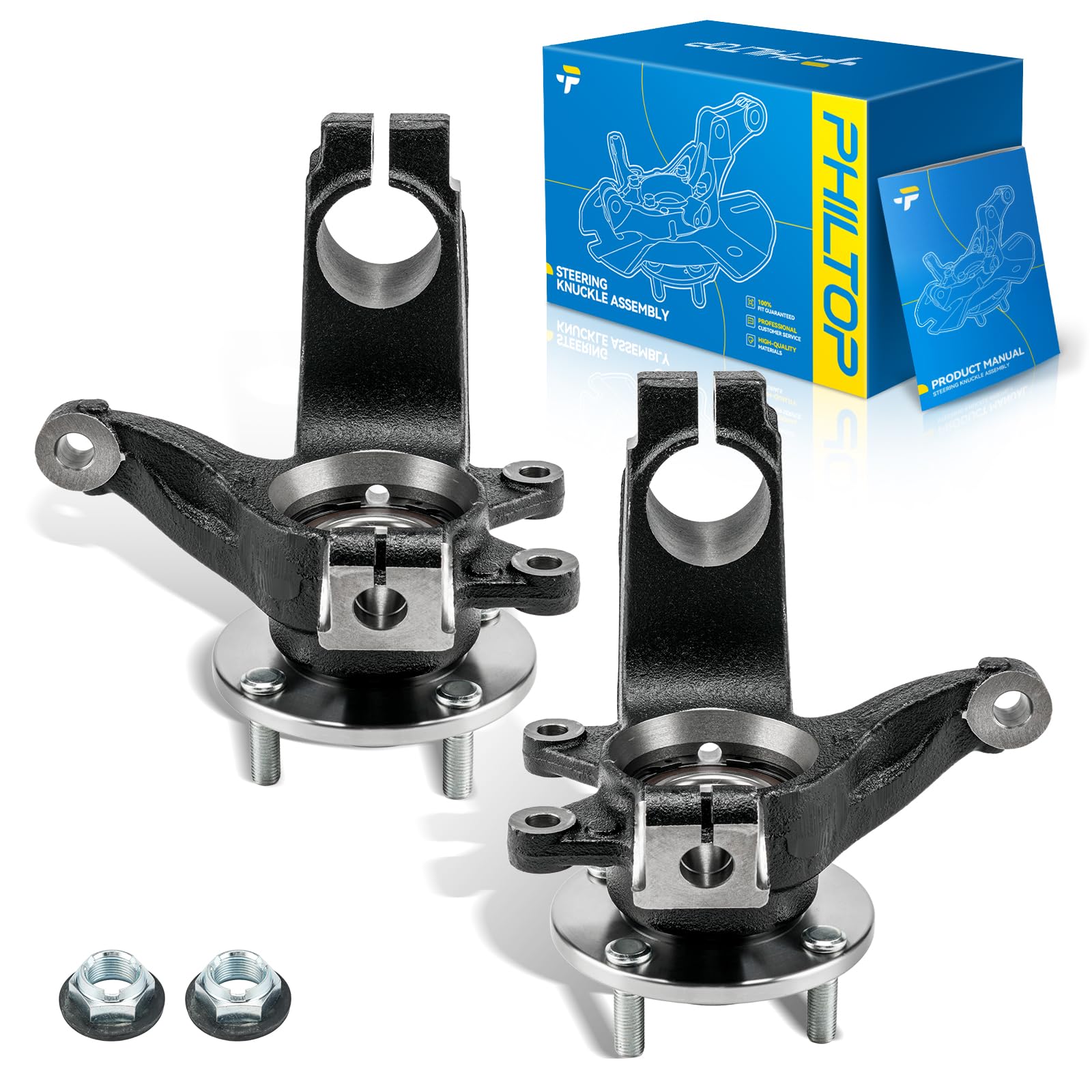 PHILTOP 2 x Front Left and Right Knuckle Wheel Hub Bearing for Ford Focus,