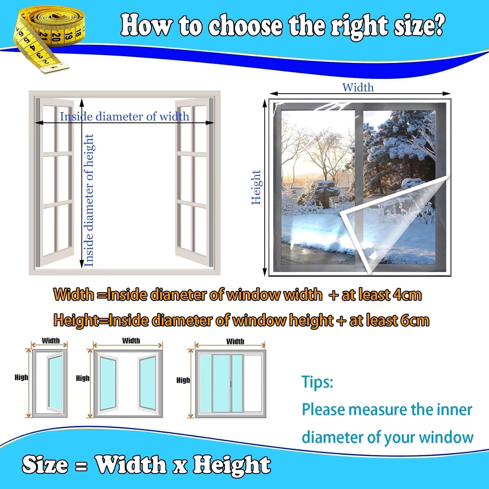Fenster Isolierfolie 185x200cm Schwarz Thermo Isolier-Schutz-Vorhang,Winter-Fenster-Isolierset,Außen & Innen Kälteschutz Wärmeisolierung Fensterfolie