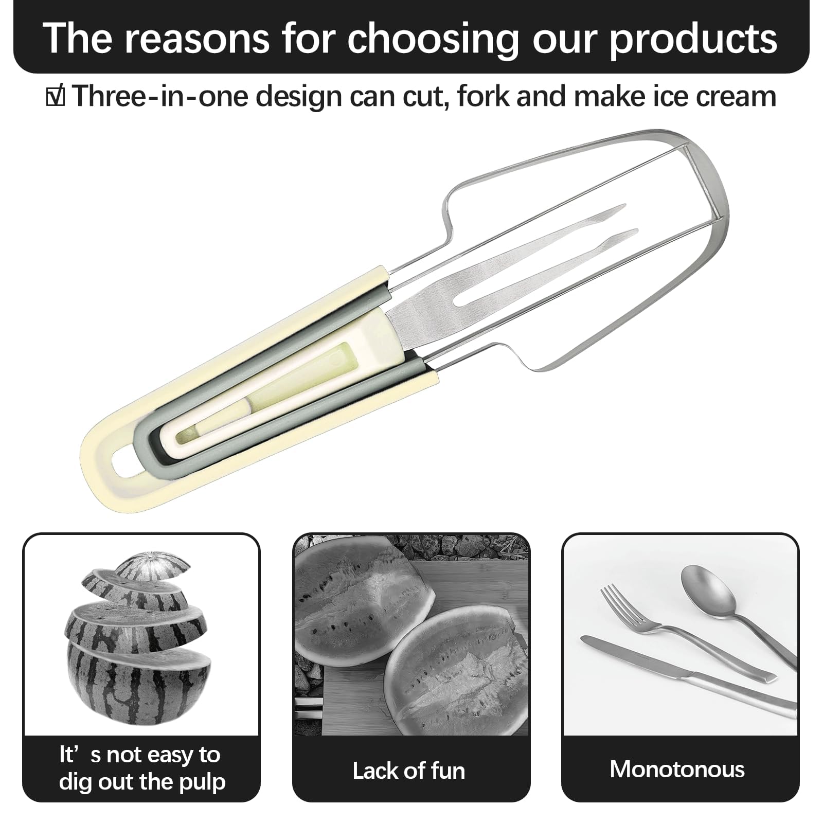 3-in-1 Wassermelonen-Schneider Set - Edelstahl Mit Ausstecher & Gabel