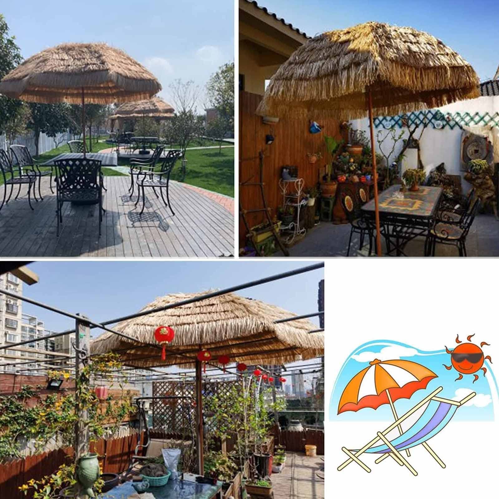 Strandschirm, Simulation Stroh Gartenschirm Runder Sonnenschutz Für Terrasse Balkon Im Freien Sonnenschutz