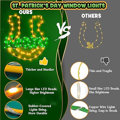 Miniatura 4 de Decoraciones del día de San Patricio, luces de ventana de sombrero de duende, luces de silueta de ventana de San Patricio grande de 15 pulgadas con