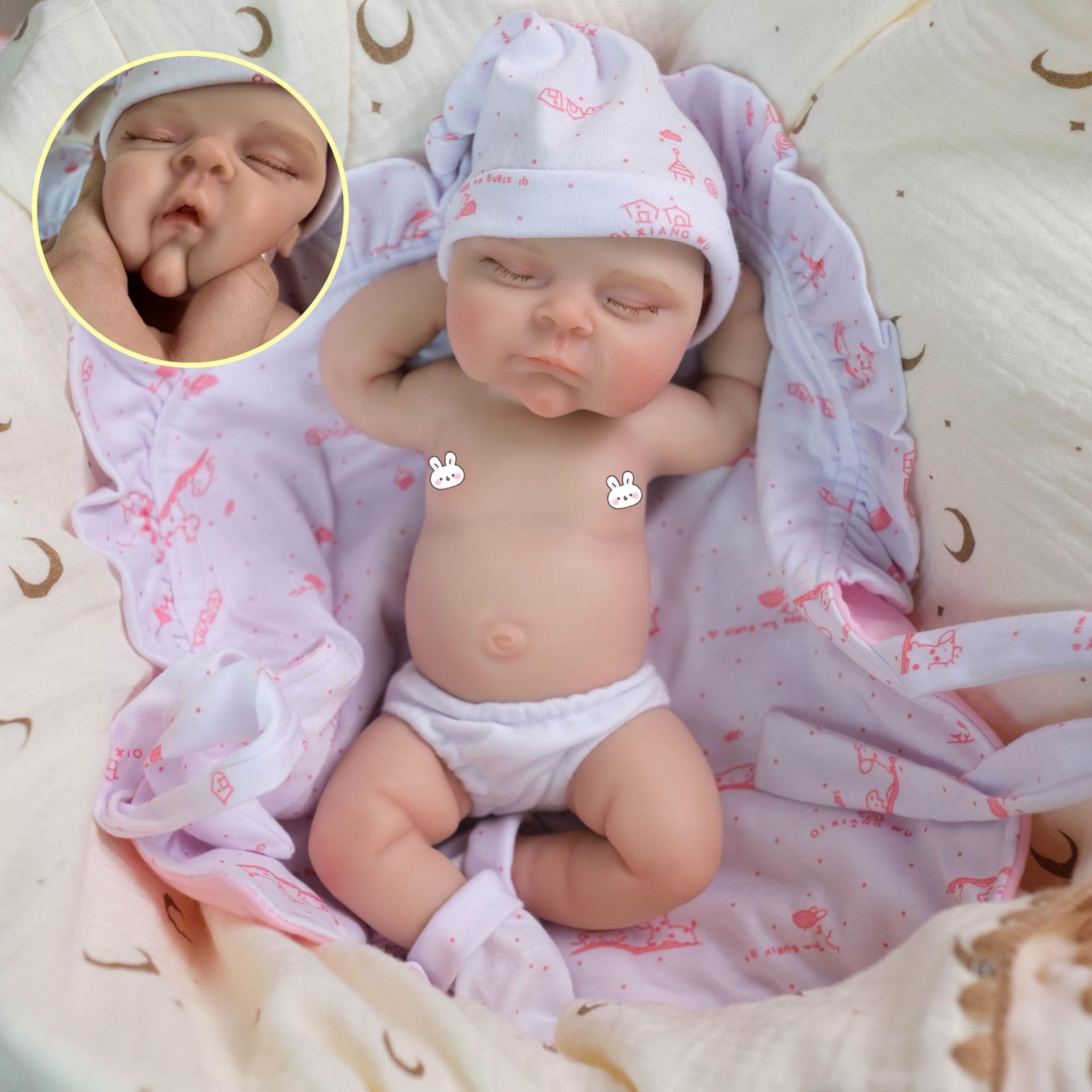 Pinky Reborn Muñeca Bebé 12 Pulgadas Silicona Blandos Niña Muñecas Reborn Realistas Muñecos Bebe Recién Nacidos Ojos Cerrados Lavables Se Cierran para Niños Pequeños