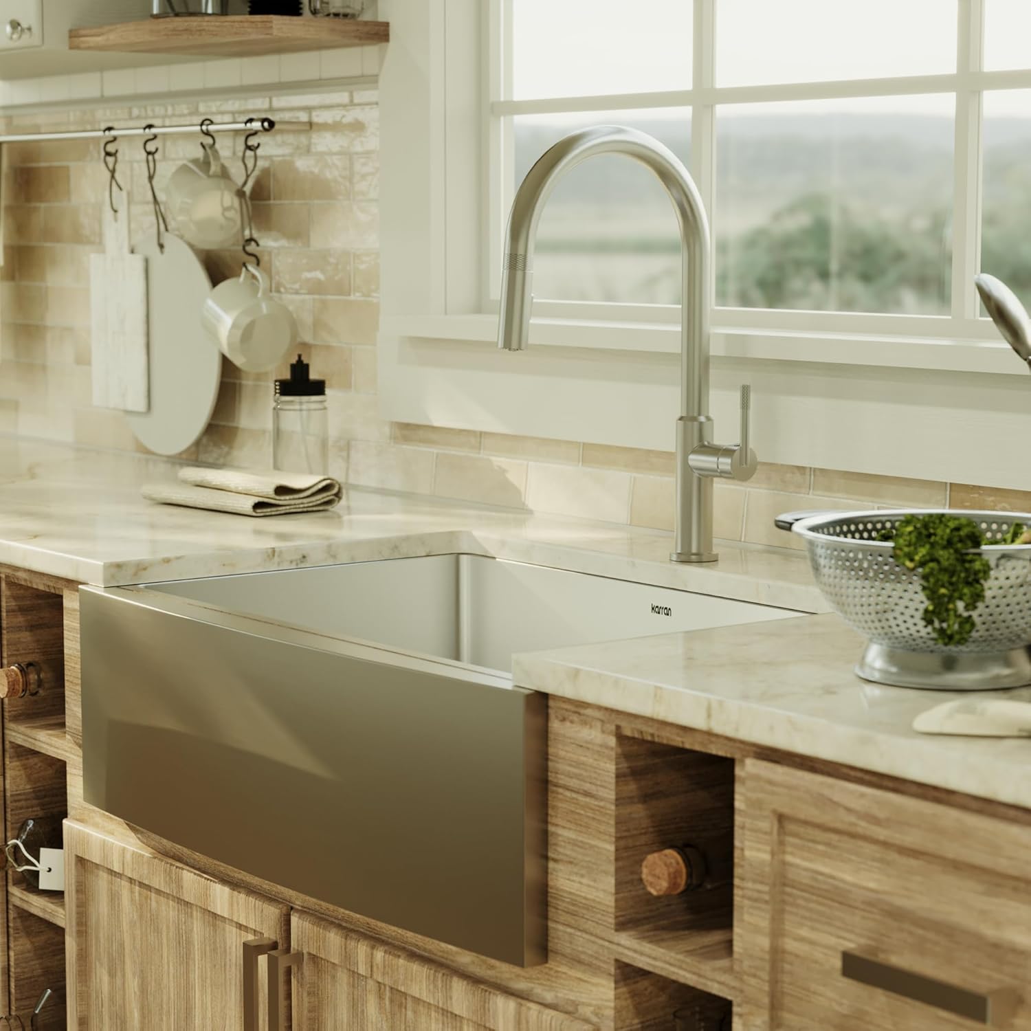 Karran EL-82-PK1 Farmhouse Apron Front Stainless Steel 30 in. Single Bowl Kitchen Sink Kit